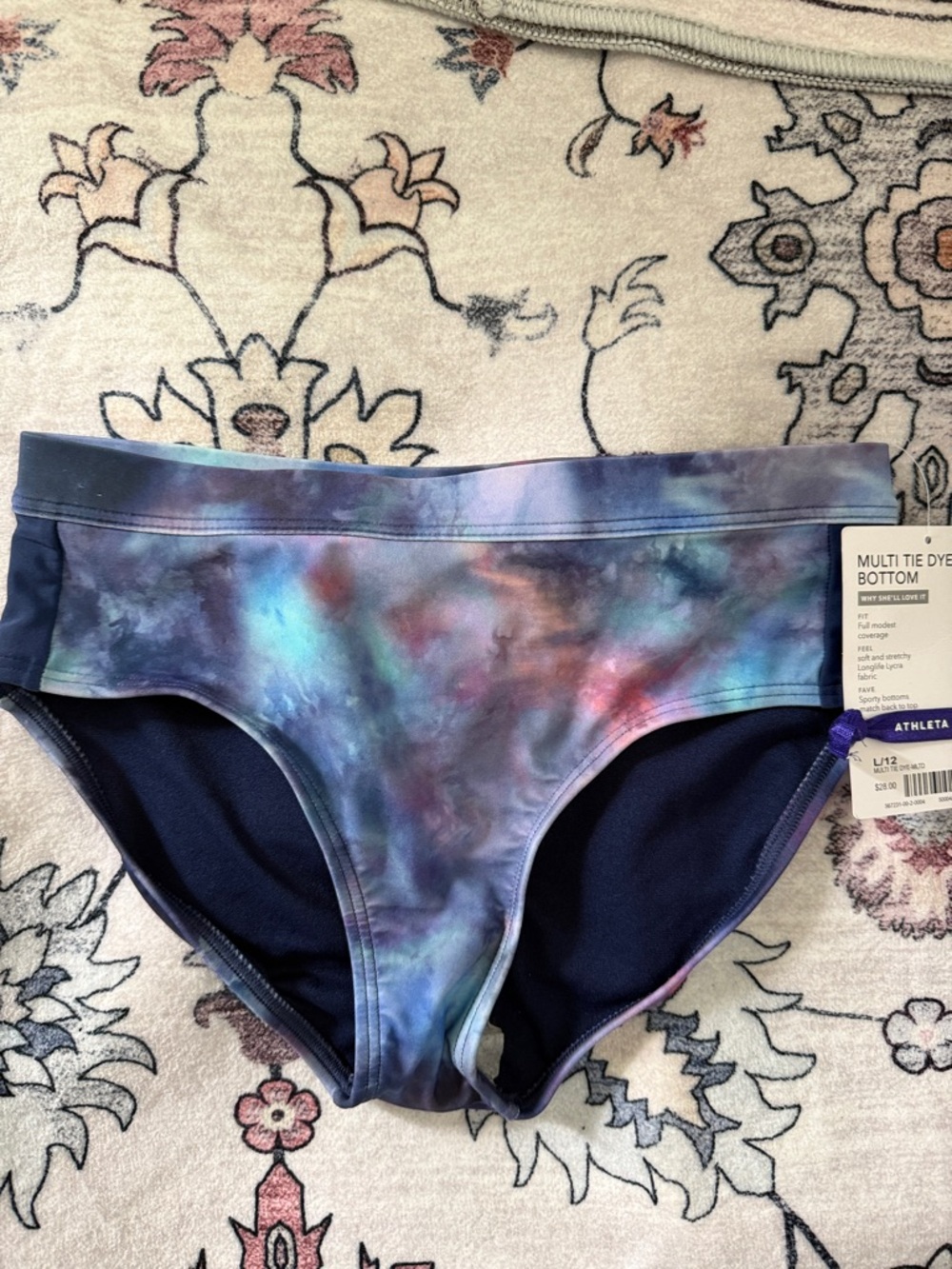 NWT Athleta Girl Multi Tie Dye Swim Bikini Bottom Sz Large L 12